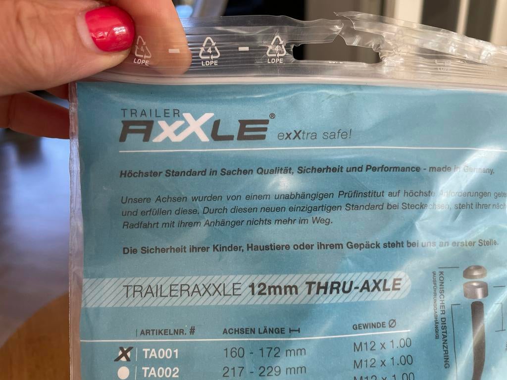 Trailer AXXLE 12mm THRU-AXLE Verlengde Draai As Fiets Aanhan, Ophalen of Verzenden, Nieuw, Overige typen, Minder dan 20 kg