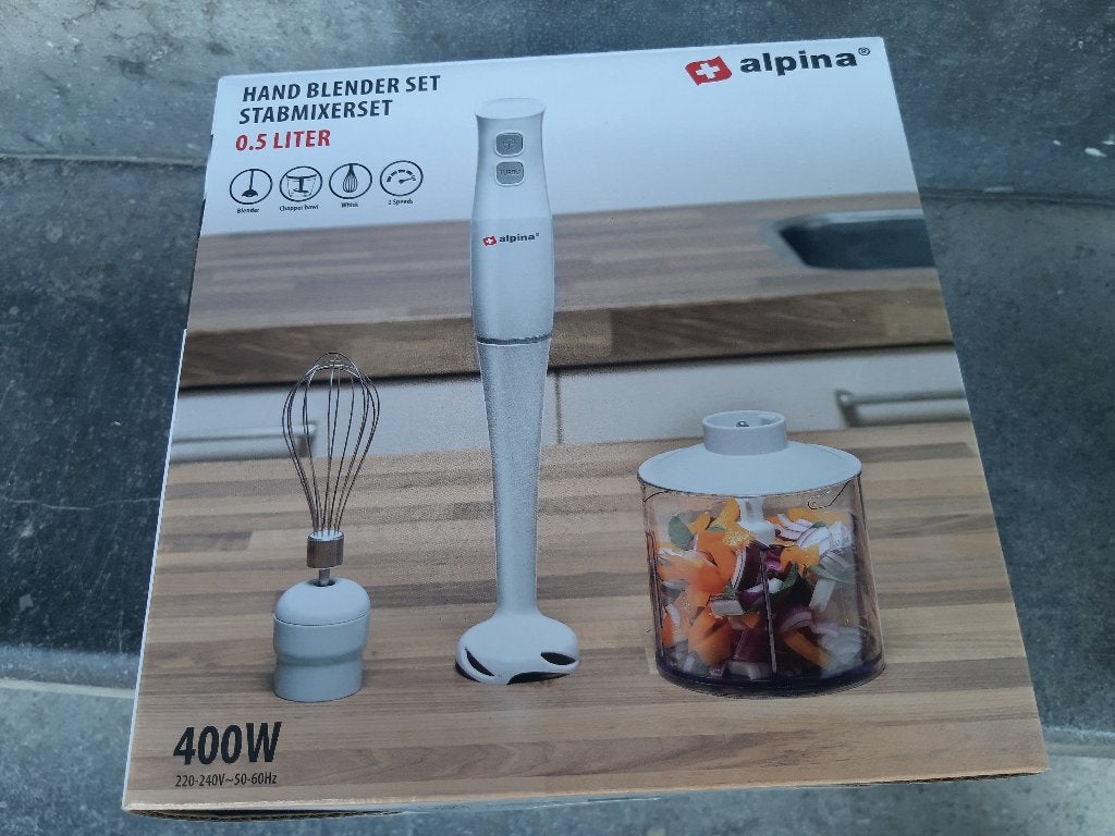 Alpina Staafmixer Set - Handmixer met Hakmolen, Pureerstaf, Ophalen, 3 snelheden of meer, Zo goed als nieuw, Vaatwasserbestendig