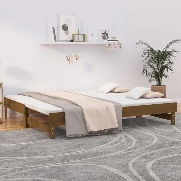 FidaXL uitschuifbed massief grenenhout bruin, Ophalen, 180 cm, Hout, Nieuw