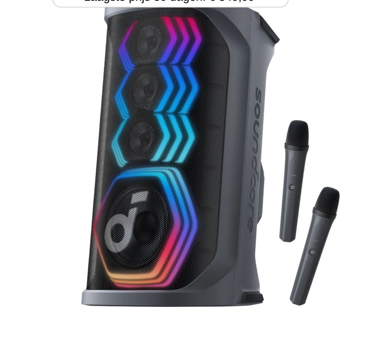 Soundcore Rave PartyCast Speaker met 2 Microfoons, Ophalen, Zo goed als nieuw, Complete set