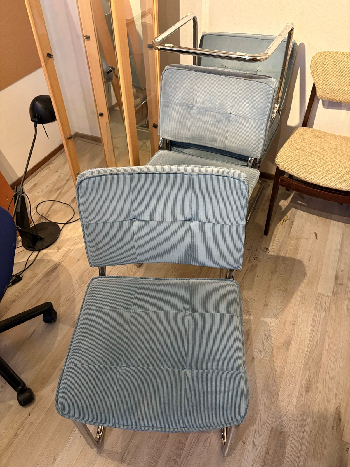 Vintage fauteuils met chromen frame en ribstof bekleding, Antiek en Kunst, Ophalen