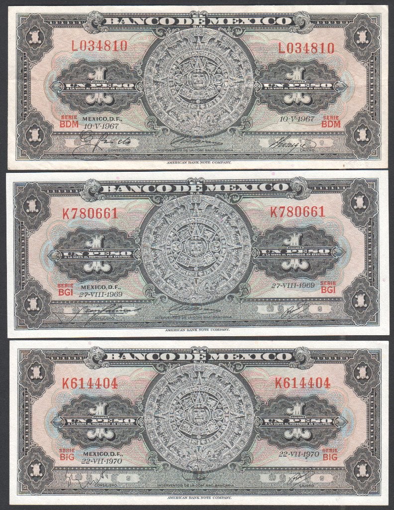Mexico 1 Peso 1967,1969,1970, Verzenden, Noord-Amerika, Setje