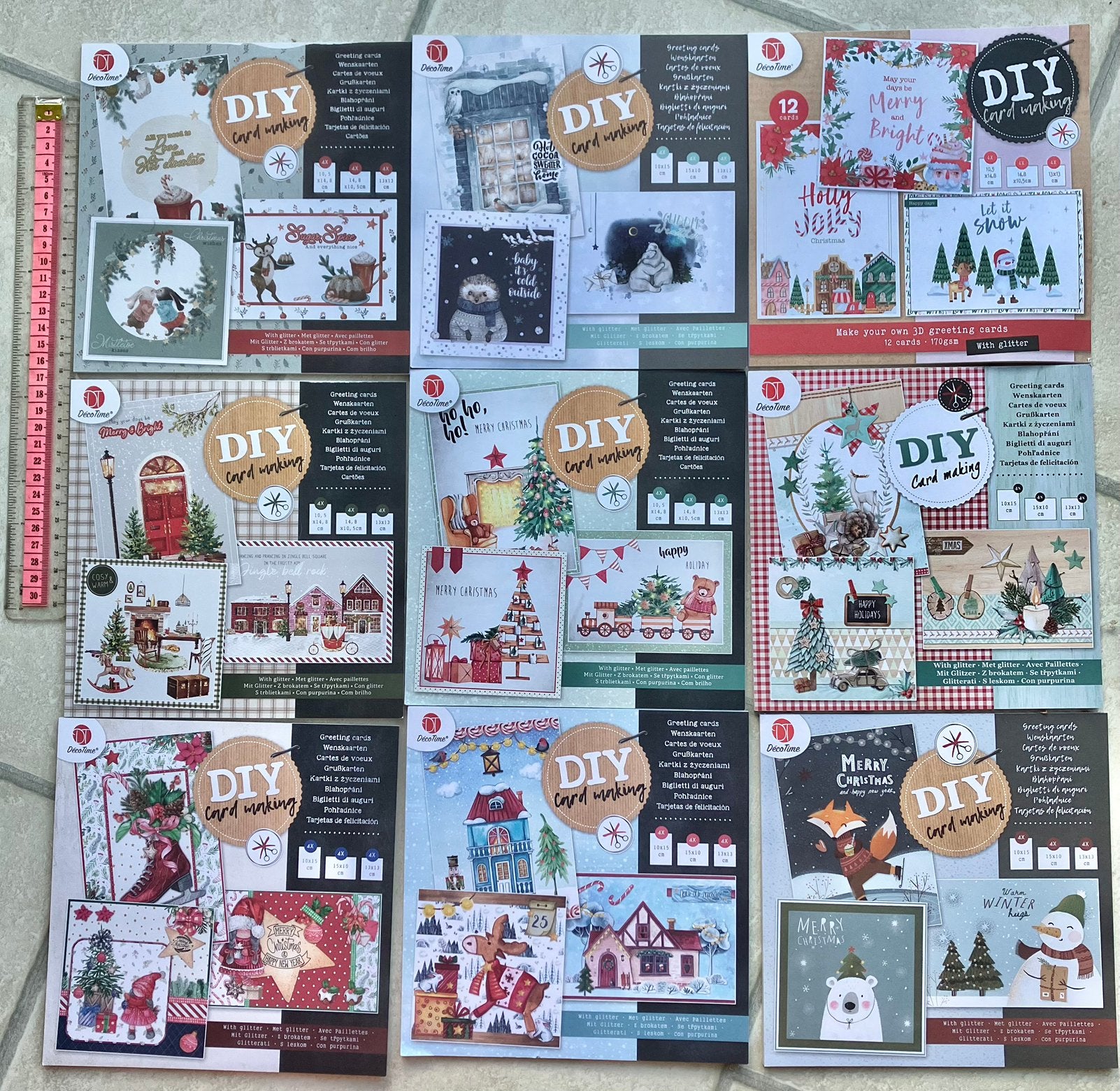 12 kerstkaarten maak blok uitdruk vellen nw, Hobby en Vrije tijd, Ophalen of Verzenden, Nieuw, Overige thema's