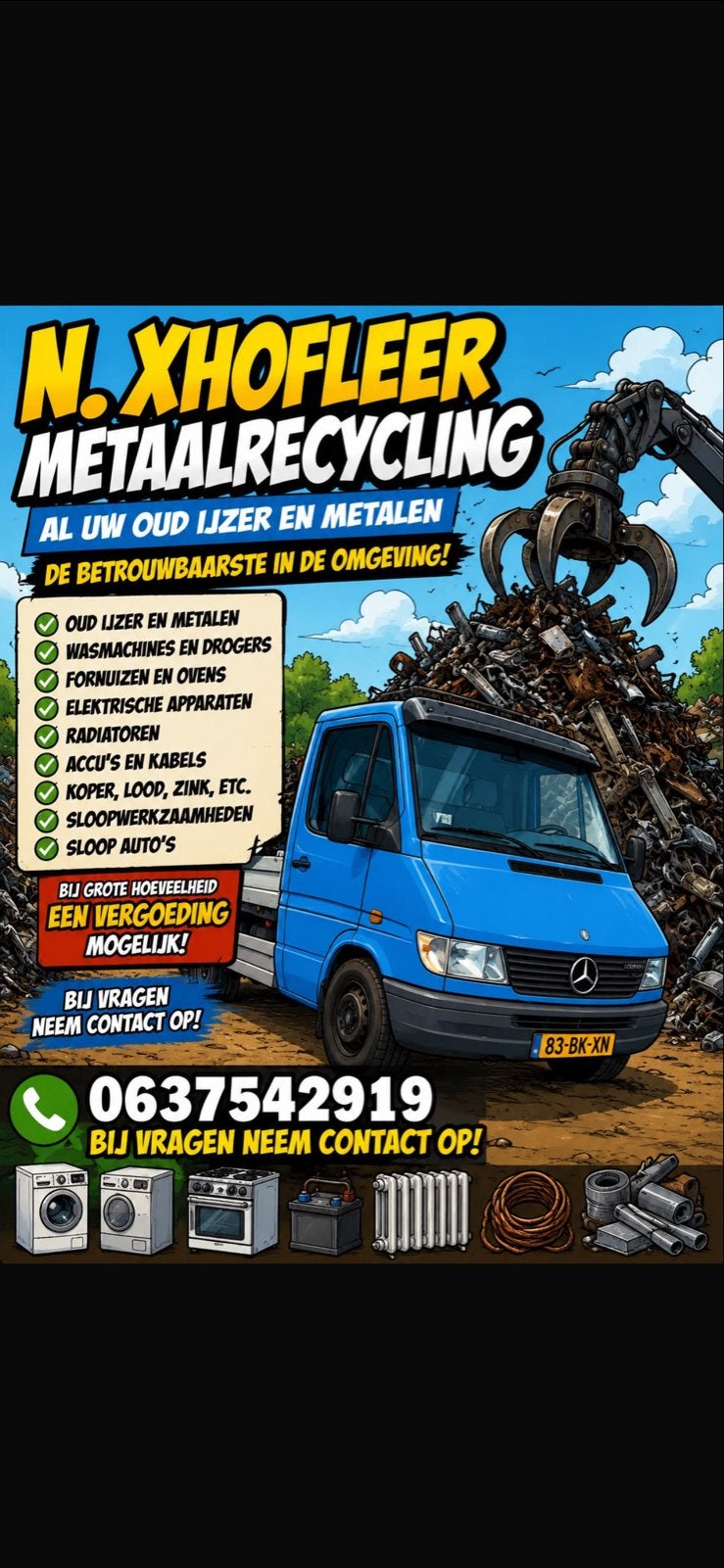 N. Xhofleer Metaalrecycling: Oud IJzer & Metalen Ophalen, Ophalen of Verzenden