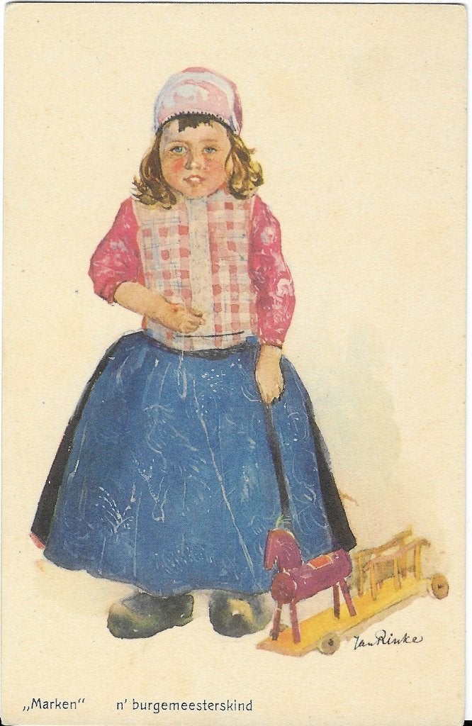 Marken, Burgemeesterskind, klederdracht, trekpaard, meisje, Verzenden, 1940 tot 1960, Ongelopen, Noord-Holland