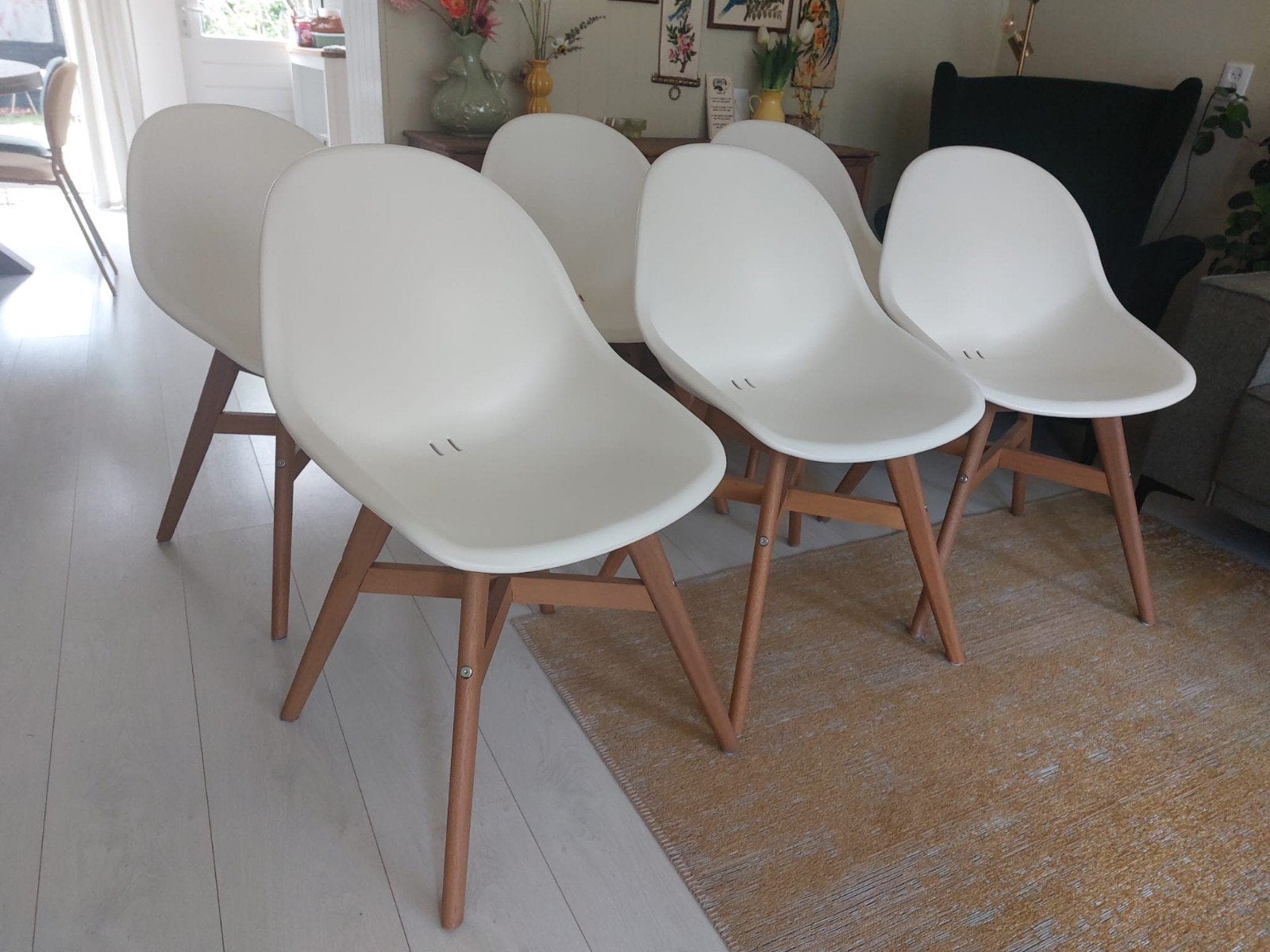 ikea Fanbyn 4 witte stoelen houten onderstel (4 voor 80,-), Gebruikt, Wit, Landelijk, Vier