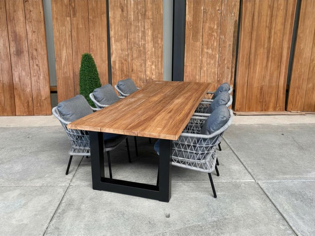 Tuinset | dining | boomstam teak 250cm incl 6 Nova grijs, Tuin en Terras, Ophalen, 6 zitplaatsen, Teakhout, Nieuw