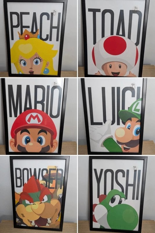 Set 6x Super Mario poster in a4 lijst, Ophalen of Verzenden, Zo goed als nieuw, A4 of kleiner, Film en Tv
