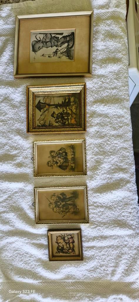 Set van 5 Vintage Hummel-stijl Kinderprenten in Lijst, Ophalen of Verzenden