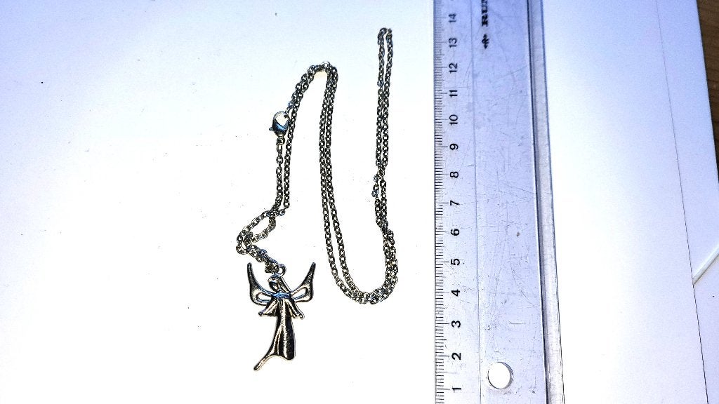 Vintage Ketting met Hanger – Engel / Beschermengel, Ophalen of Verzenden, Zo goed als nieuw, Zilver, Overige materialen