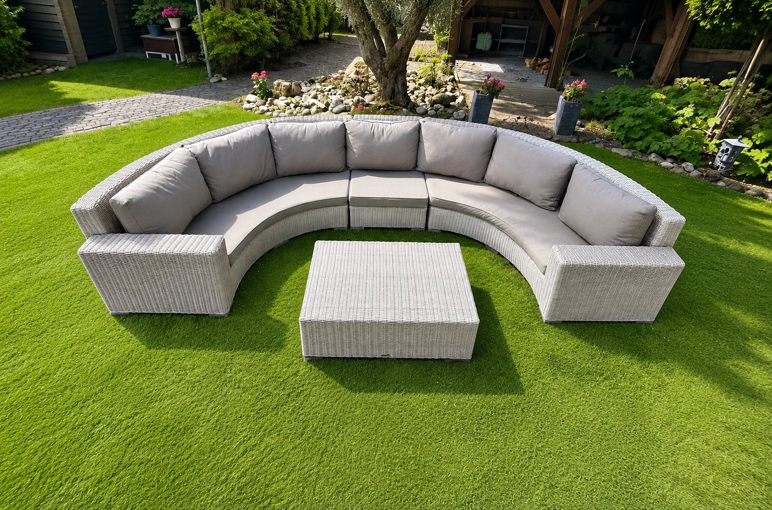 Mooie half ronde XL Loungeset Tuinset, Tuin en Terras, Tuinsets en Loungesets, Ophalen, Wicker, Bank