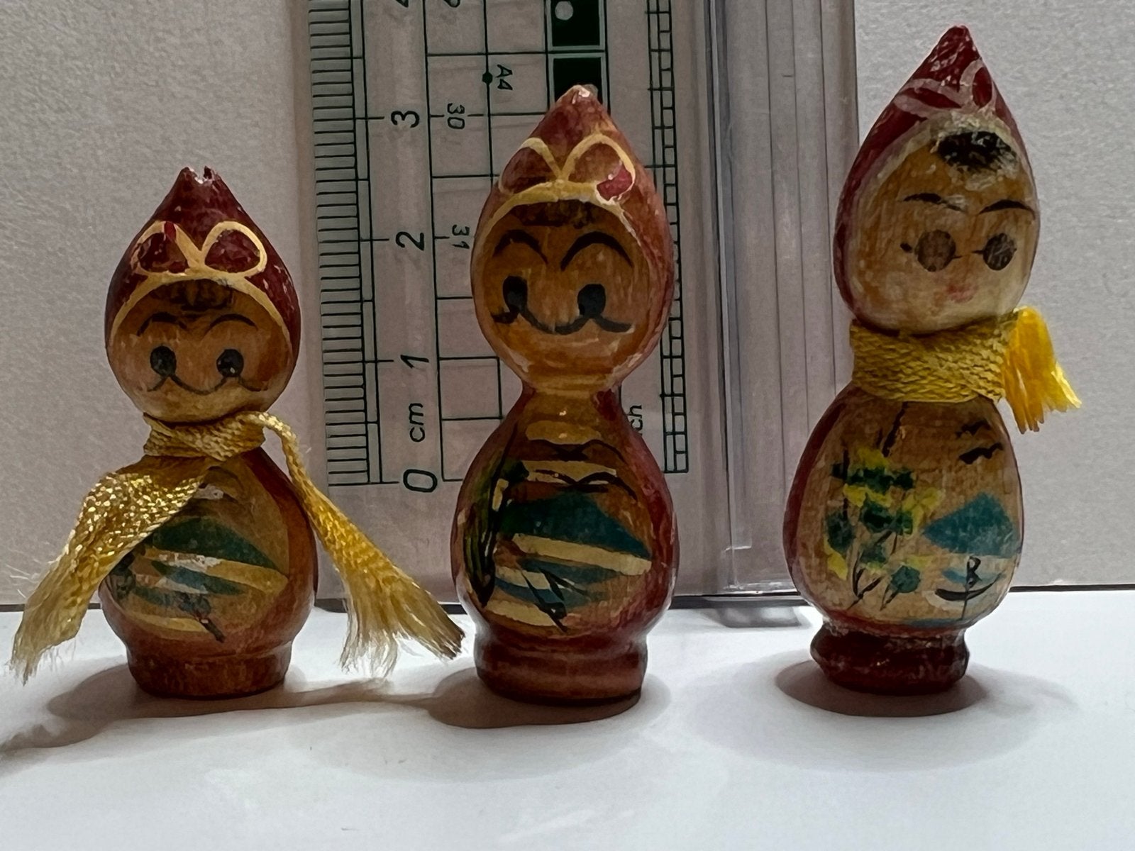 Set van 3 handgeschilderde Japanse houten poppetjes, Ophalen of Verzenden, Gebruikt