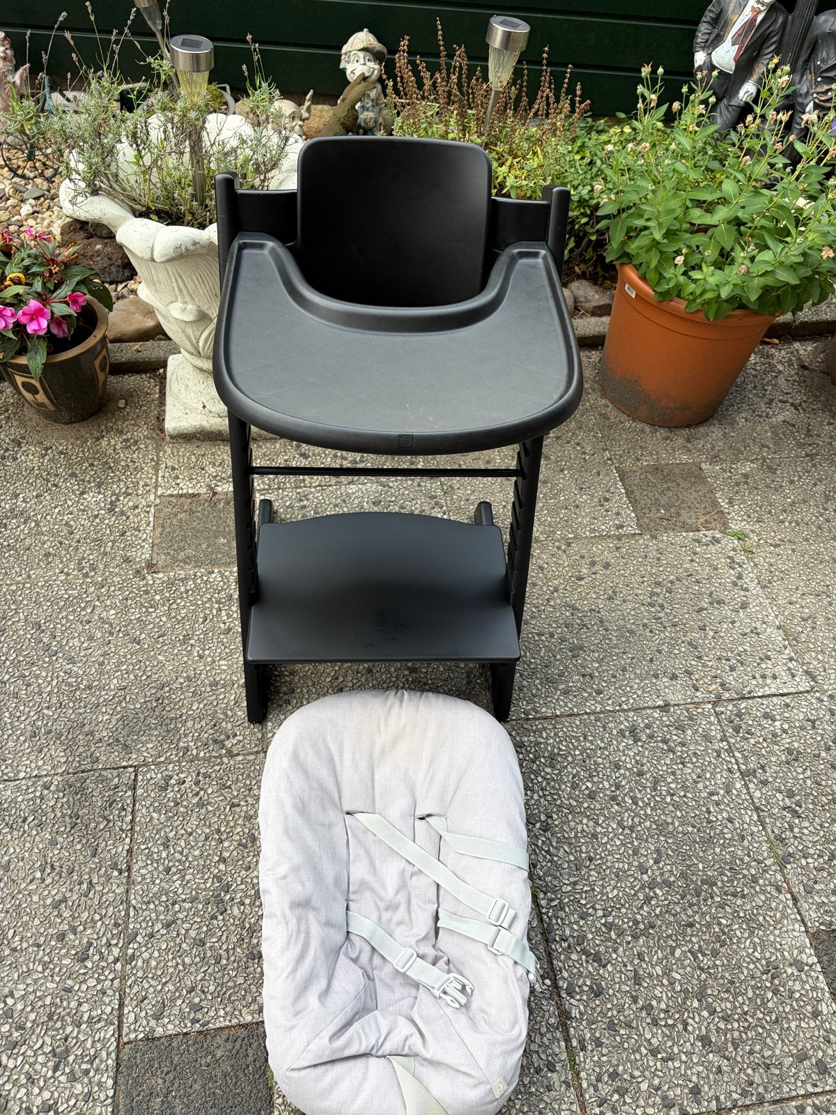 Stokke Tripp Trapp zwart orgioneel babyset tray en newborn, Ophalen, Gebruikt, Meegroeistoel, Afneembaar eetblad