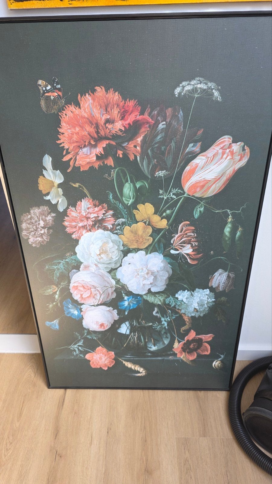 Schilderij bloemstilleven met vlinder 120x70, Antiek en Kunst, Ophalen, Doek, Stilleven, Klassiek
