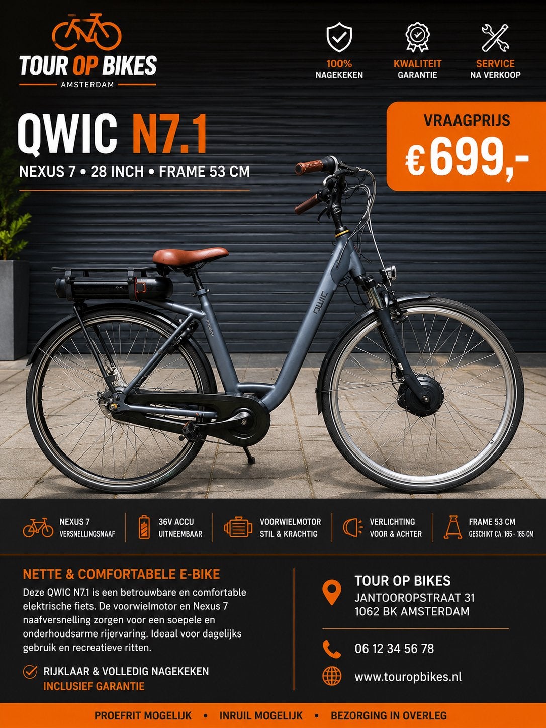 Elektrische Fiets 28 inch qwic n7.1 Nexus 7 - Weinig km, Ophalen, Gebruikt, 50 km per accu of meer, Qwic