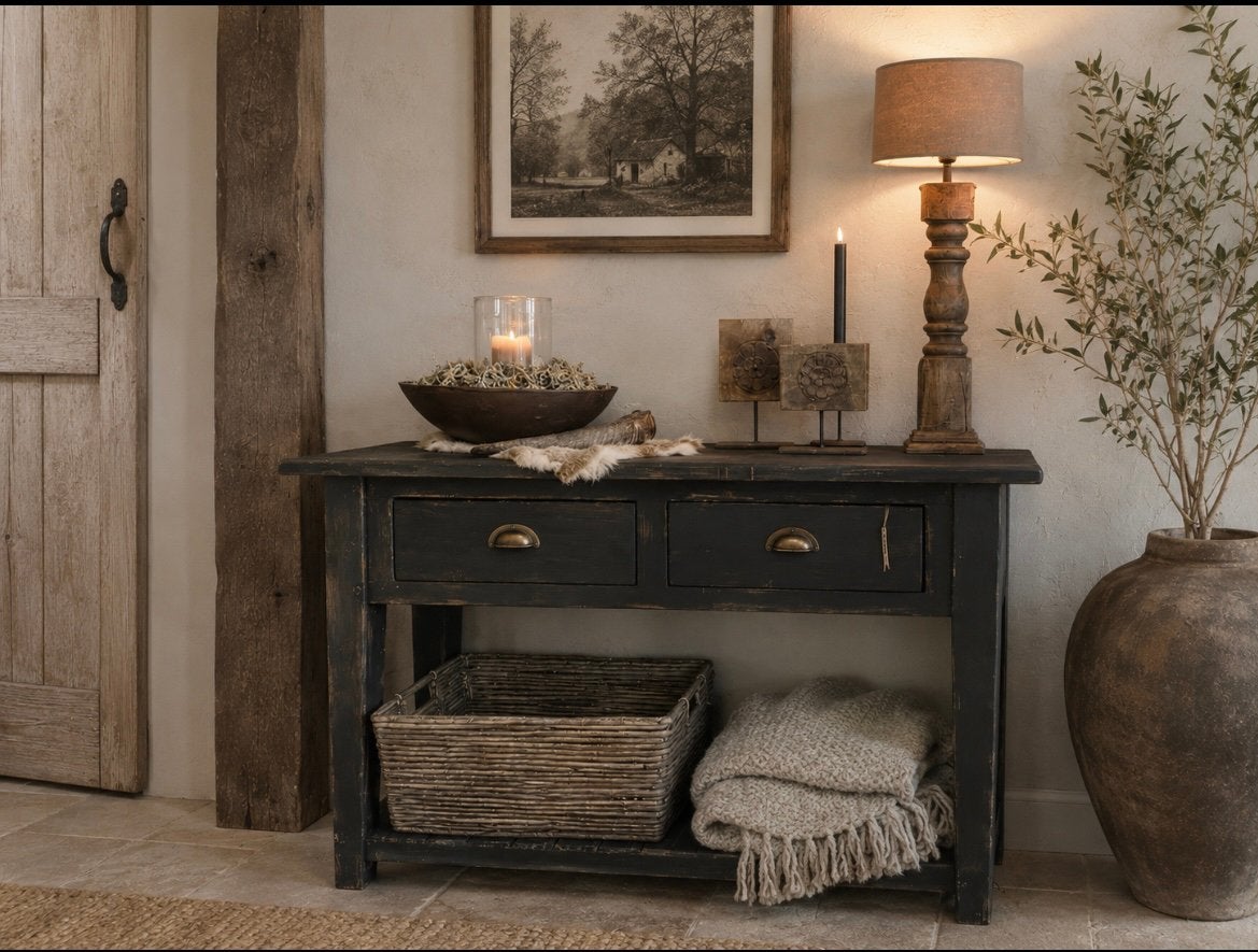 Stoer en sobere sidetable, Ophalen, Zo goed als nieuw, 25 tot 50 cm, Rechthoekig