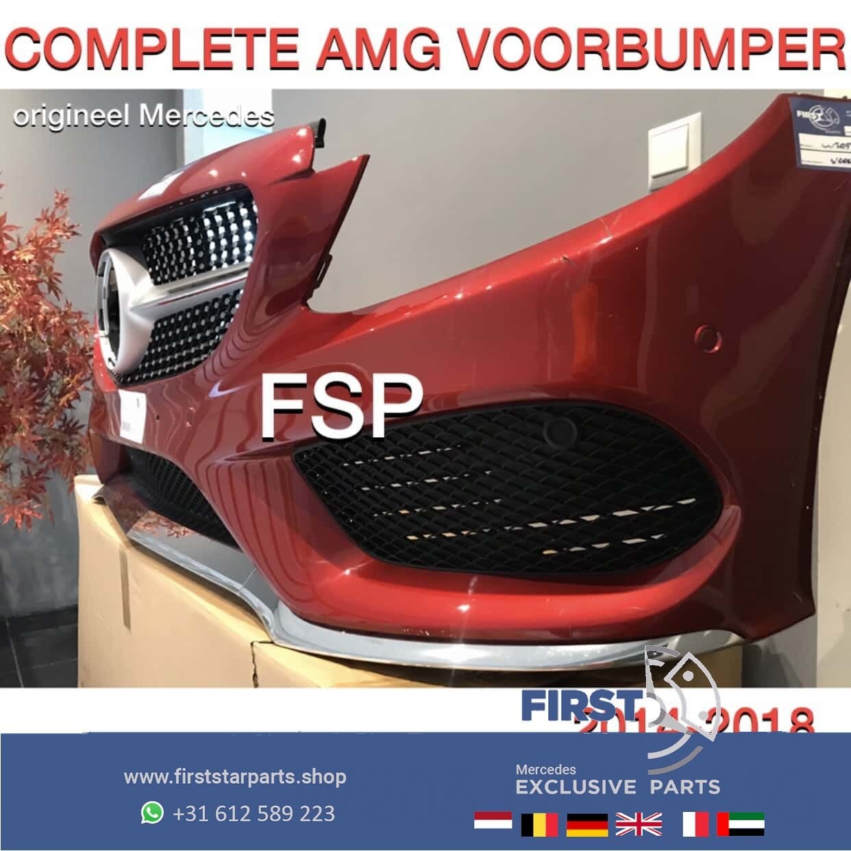 W205 AMG VOORBUMPER ORIGINEEL + DIAMOND GRIL Mercedes C Klas, Auto-onderdelen, Carrosserie en Plaatwerk, Gebruikt, -, Voor, Ophalen of Verzenden