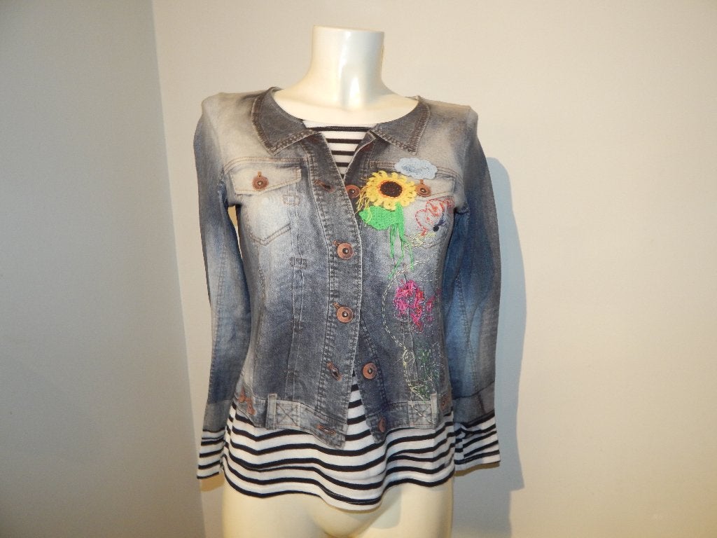 Marccain tof shirt jeans jas print bloemen shirt look N2/S