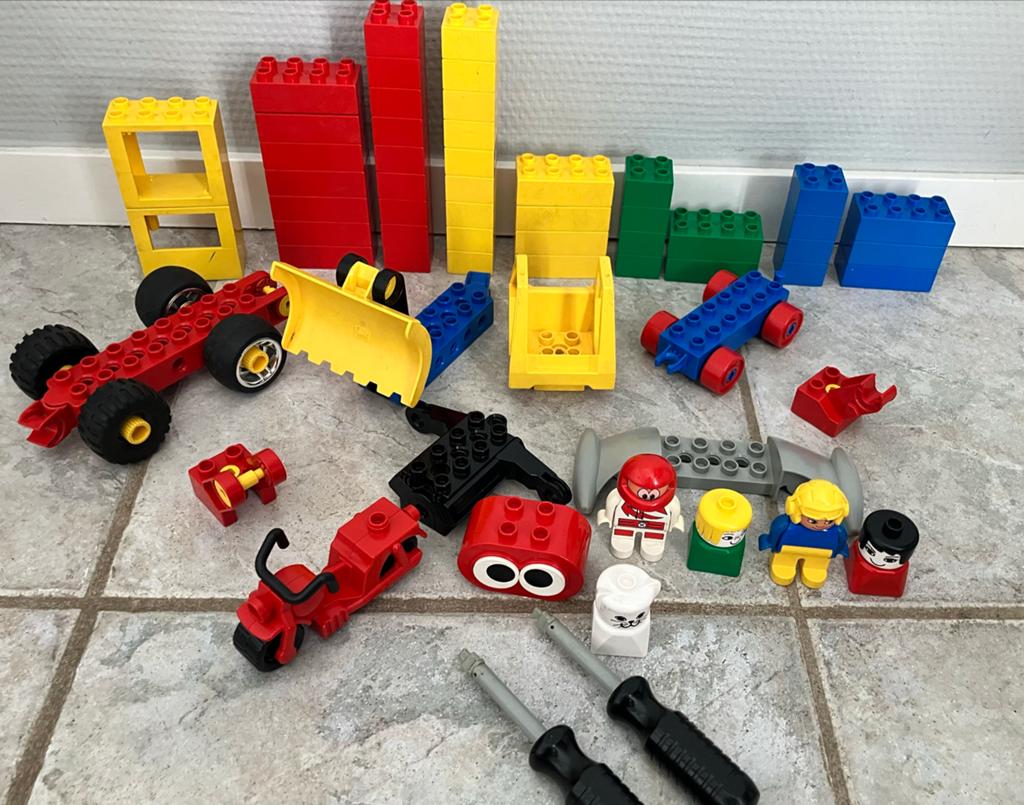 Vintage Lego Duplo Engineer set met figuren en voertuigen, Inclusief minifiguren, Gebruikt, Overige thema's, Overige typen