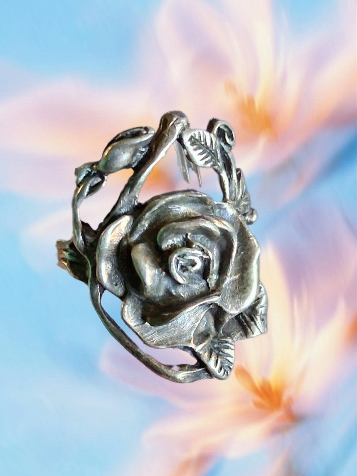 mooie vintage 925 zilveren rozenring, Verzenden, Zilver, Ring