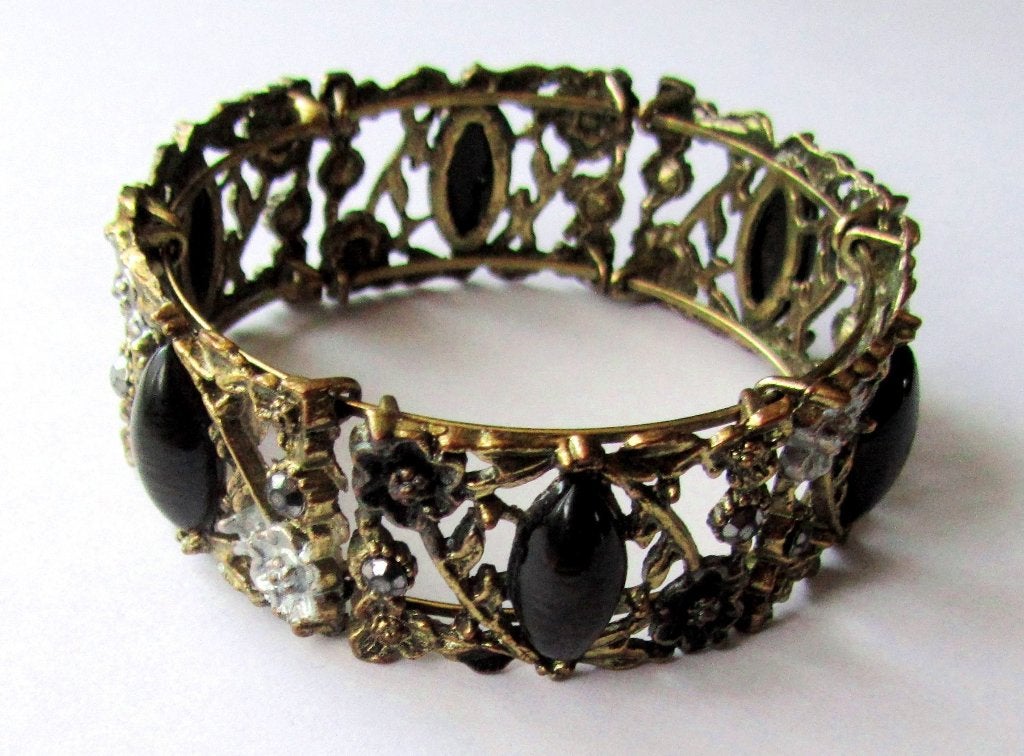 vintage gedecoreerde armband kristal lucite bloem, Sieraden, Tassen en Uiterlijk, Verzenden, Zo goed als nieuw, Zilver