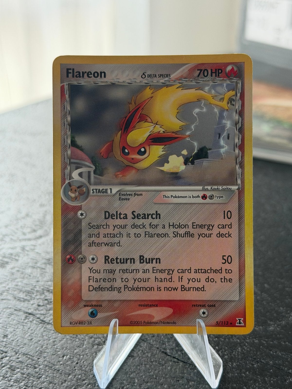 Pokémon Kaart Flareon Delta Species Holo 5/113 EX Delta Spec, Ophalen of Verzenden, Zo goed als nieuw, Losse kaart, Foil