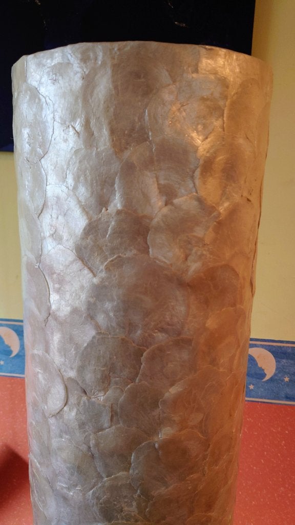 Capiz schelpen staande Vloerlamp cilindermodel 150cm, Huis en Inrichting, Ophalen, Natuurlijk materiaal, Zo goed als nieuw, 150 tot 200 cm
