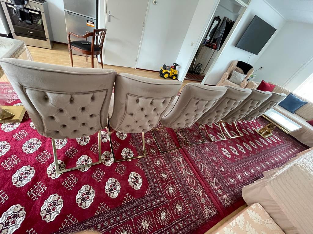 Luxe Eettafel met 6 Stoelen - Marmerlook en Goudkleurig, Huis en Inrichting, Ophalen, 50 tot 100 cm, Zo goed als nieuw, Vijf personen of meer