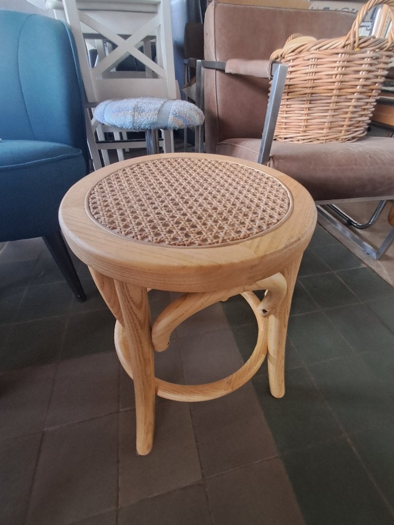 Ronde houten bijzettafel rotan webbing krukje  CS27282, Ophalen, Gebruikt, Hout