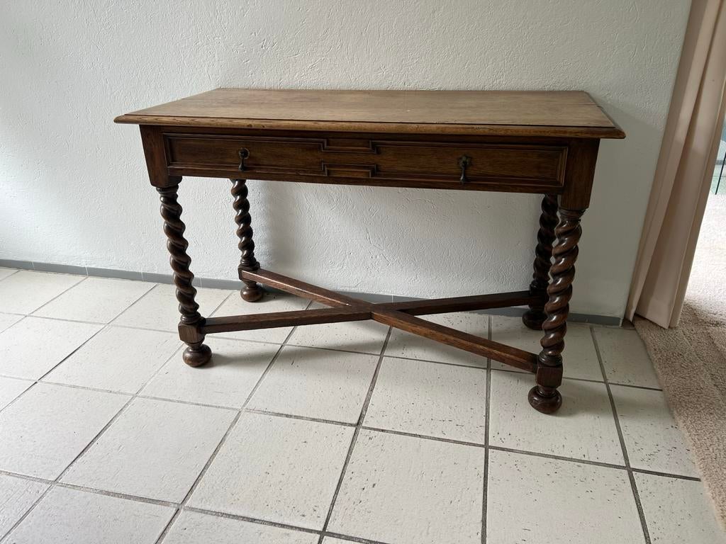 Antiek Schrijftafeltje met Gedraaide Poten - 120x50 cm, Ophalen, Zo goed als nieuw