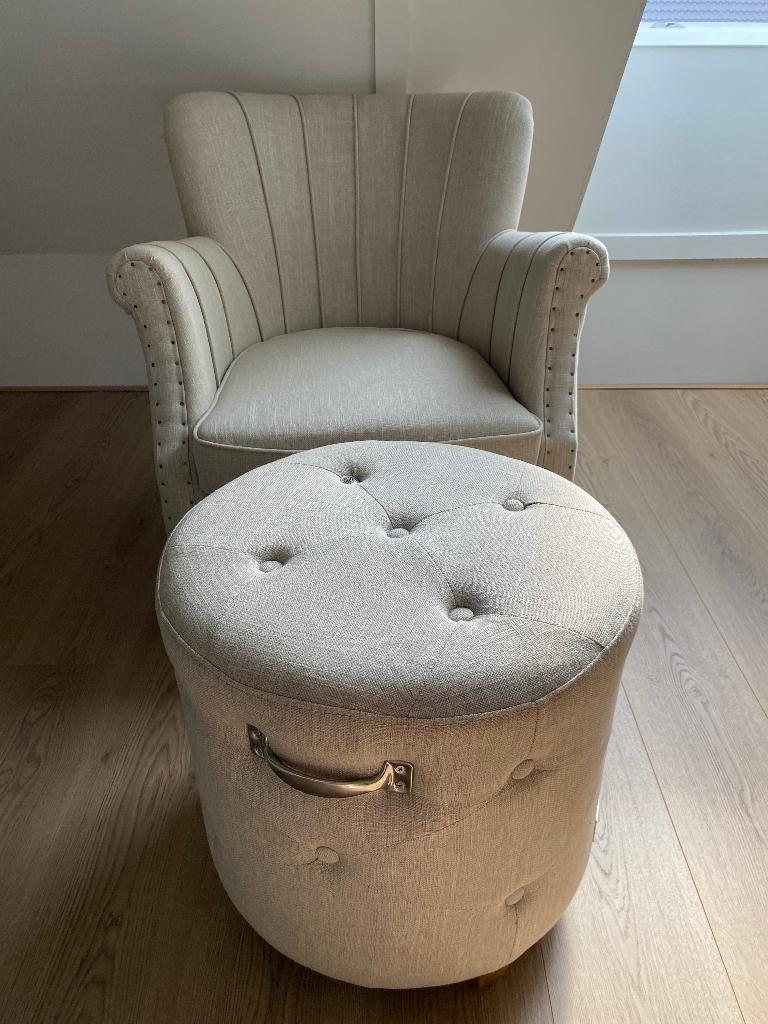 Comfortabele Riviera Maison fauteuil en poef!, Huis en Inrichting, Ophalen, 75 tot 100 cm, Zo goed als nieuw, Stof
