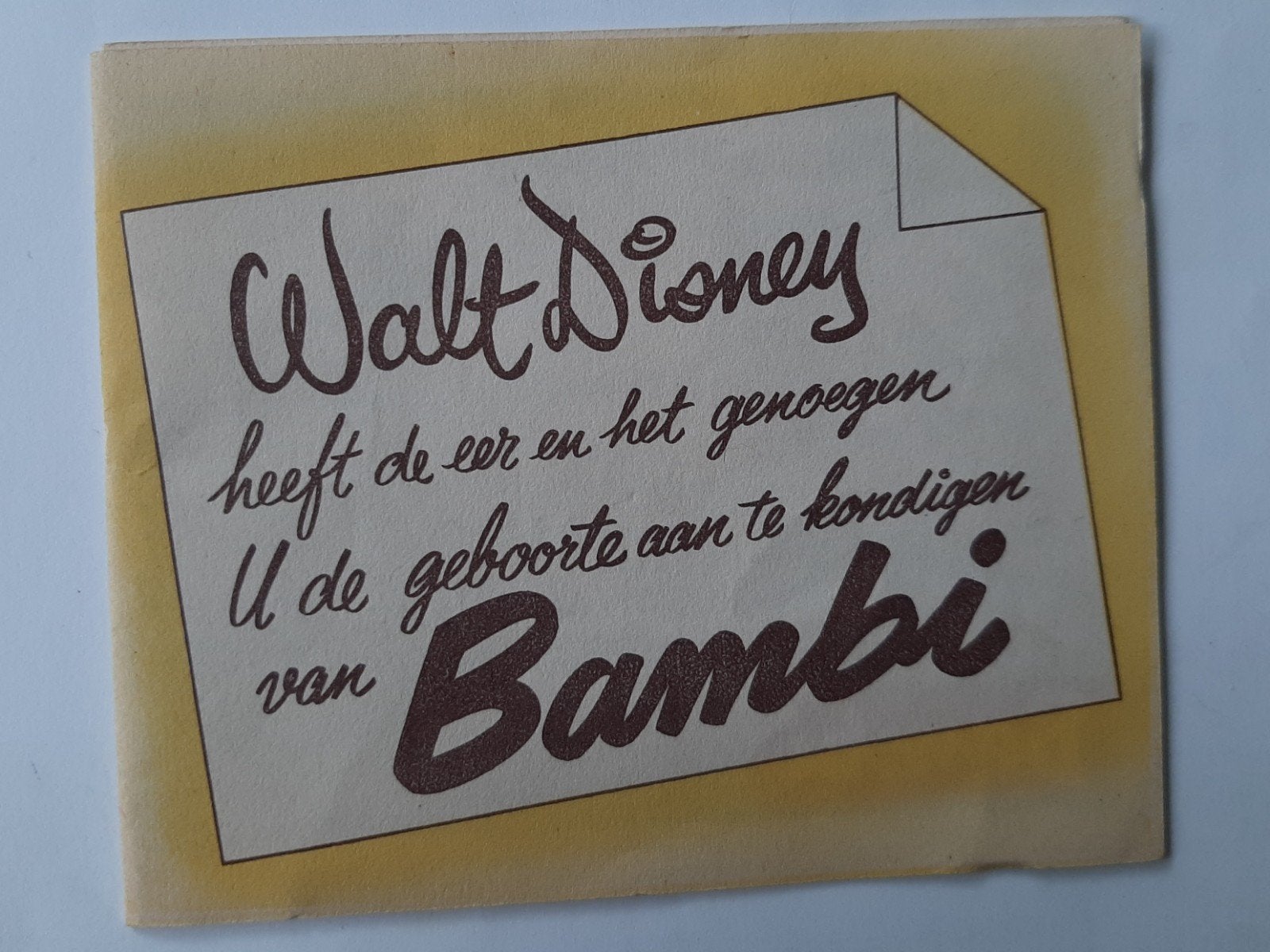 Walt Disney Bambi Geboorte Aankondiging Kaart, Ophalen of Verzenden, Bambi of Dumbo, Gebruikt, Papier, Kaart of Schrift