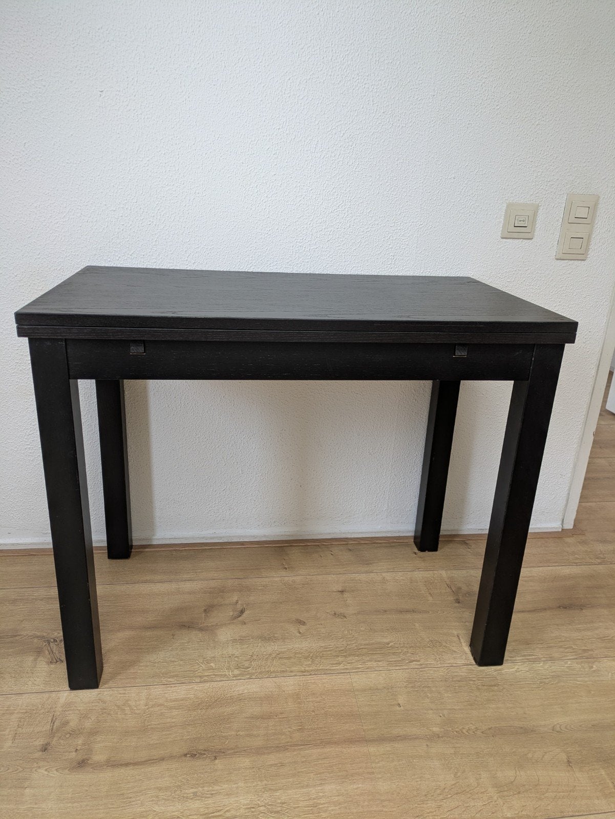 IKEA eettafel uitschuifbaar - Zwart (50-90x90x75cm), Gebruikt, 50 tot 100 cm, Tot twee personen, Rechthoekig