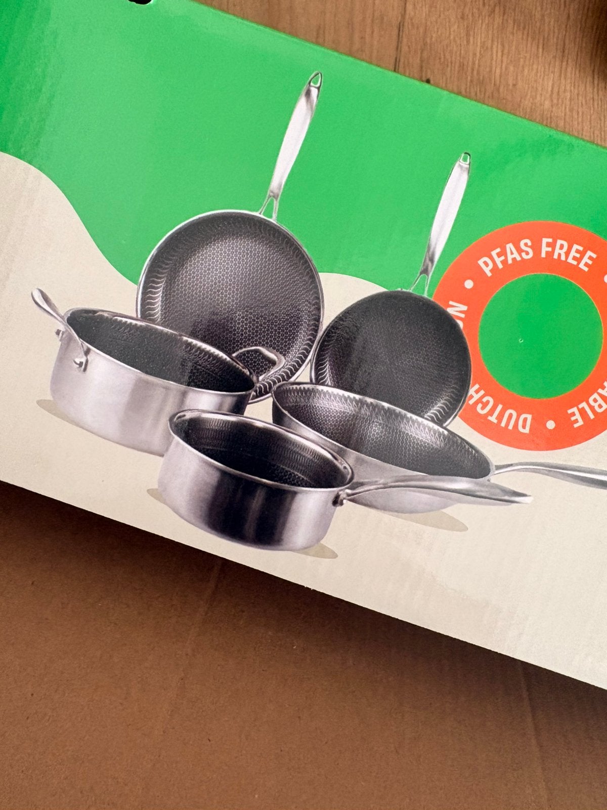 Cookandpan pfasvrij nieuwe pannenset honey 5 delig incl wok, Ophalen of Verzenden, Nieuw, Rvs, Pannenset