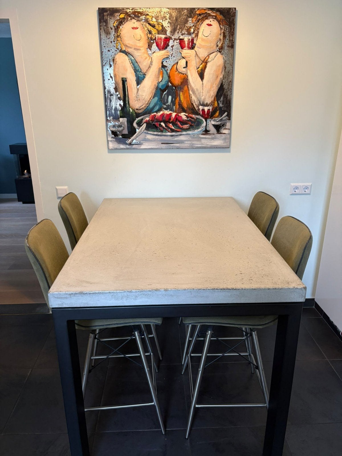 Hoge bartafel met 4  barstoelen, Ophalen, Gebruikt, 100 tot 150 cm, Modern, Industrieel