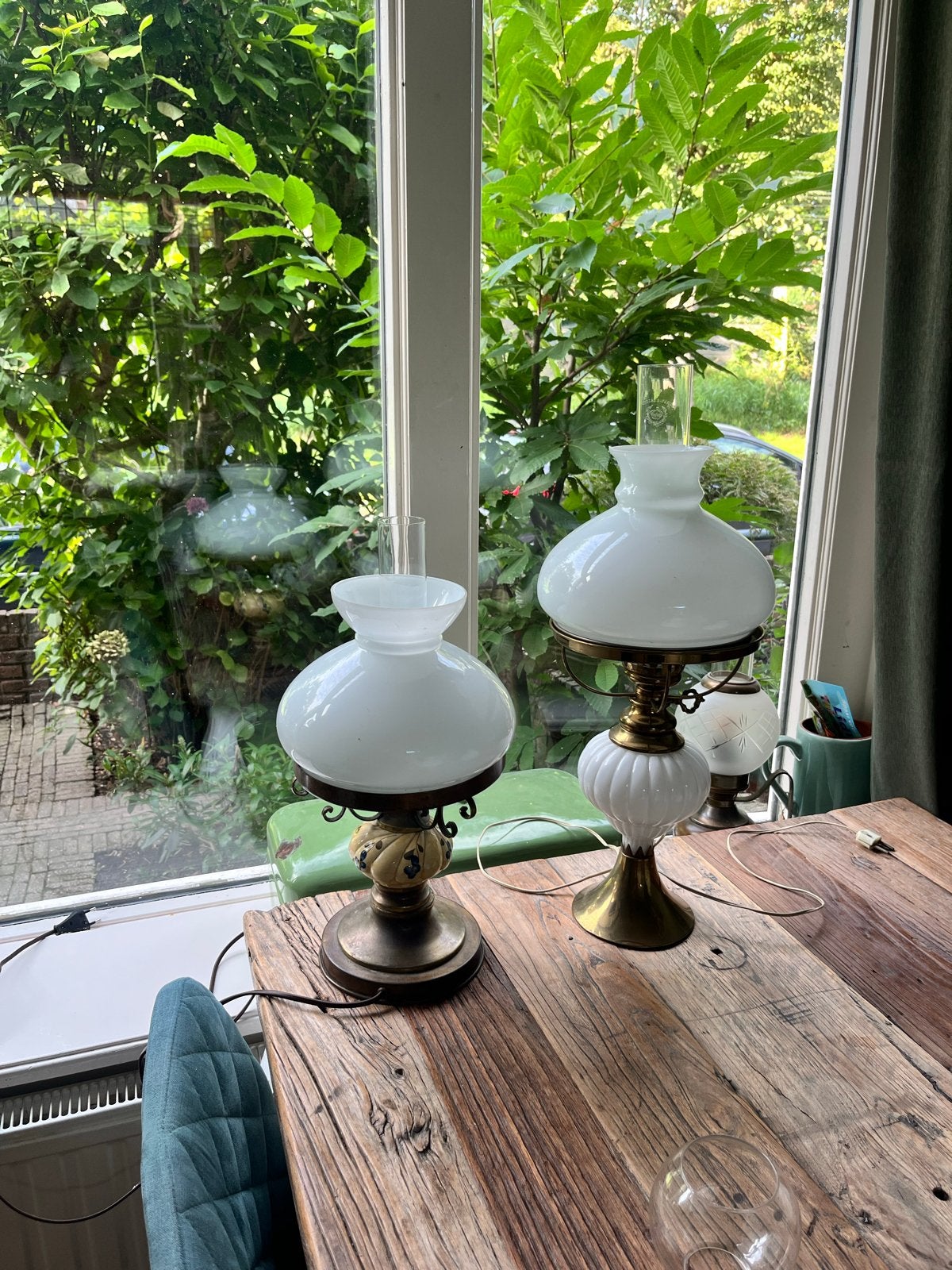 Vintage Opaline Olielampen / tafellampen, Antiek en Kunst, Antiek | Lampen, Ophalen of Verzenden