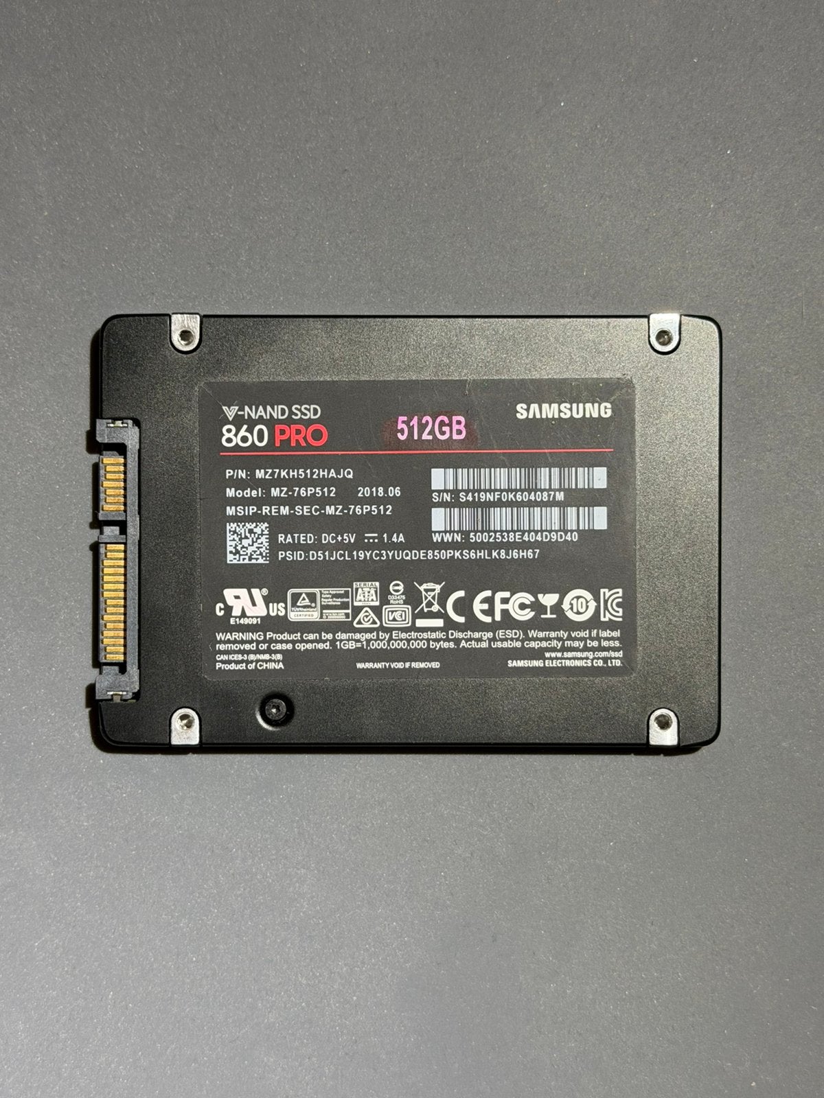 Samsung 860 PRO 512GB SSD - Goede staat, Computers en Software, Ophalen, Intern, Zo goed als nieuw, Desktop