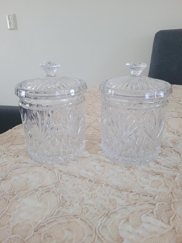 Twee kristallen potten met deksel, Antiek en Kunst, Ophalen