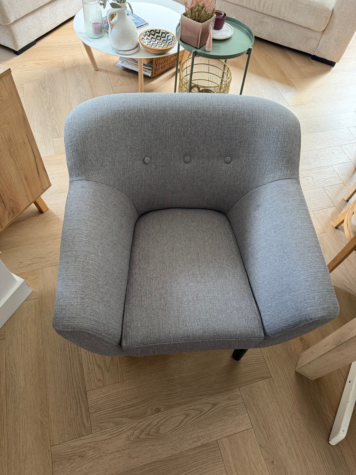Zo goed als nieuwe lichtgrijze fauteuil, Ophalen, Zo goed als nieuw, Stof