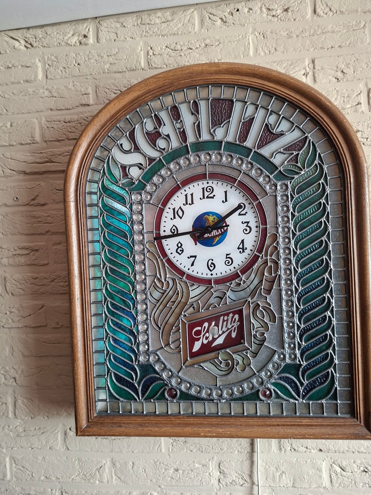 Vintage Schlitz Glas-in-lood Klok - Verlicht, Ophalen