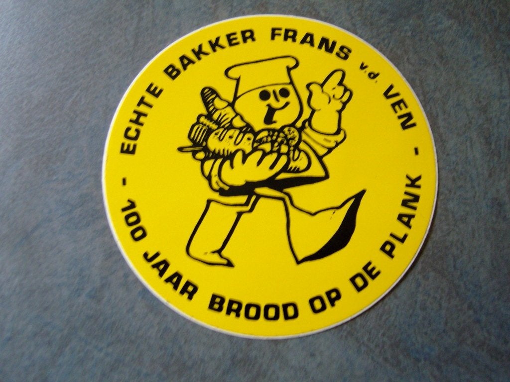 sticker Echte bakker Frans v.d. Ven 100 jaar brood op de pla, Ophalen, Zo goed als nieuw