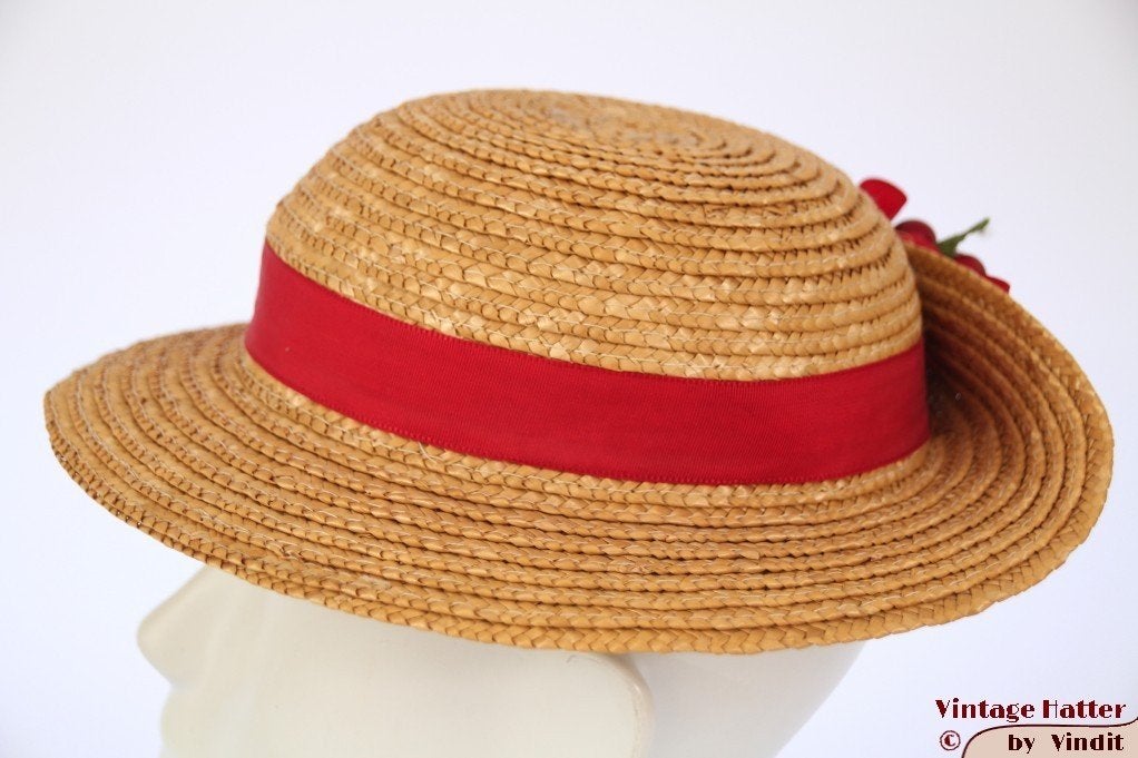 Vintage Meisjes strohoed 50 of mogelijk zelfs een poppenhoed, Verzamelen, Ophalen of Verzenden, Gebruikt, Accessoires