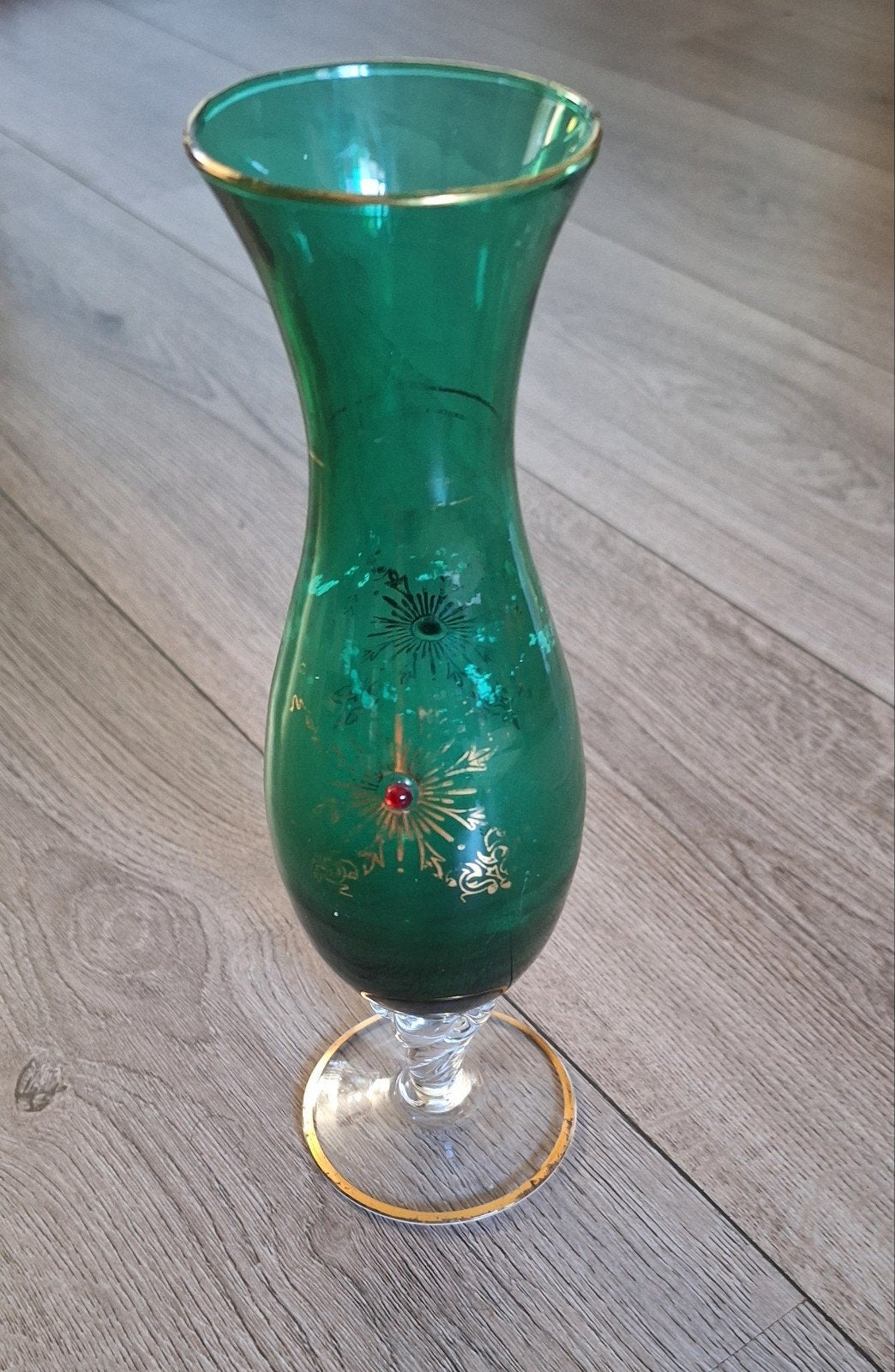 Vintage groene glazen vaas – 25 cm, Antiek en Kunst, Ophalen of Verzenden