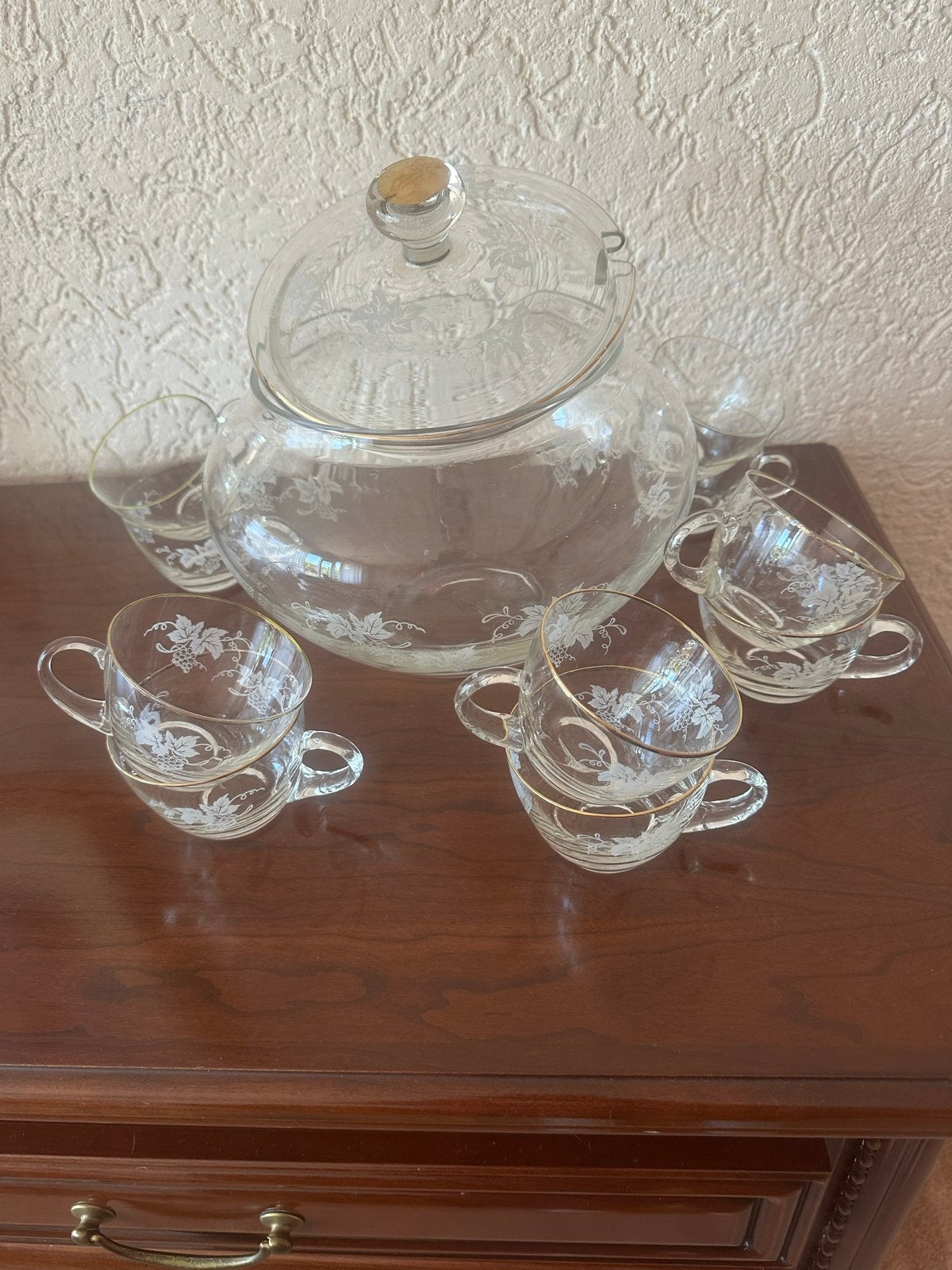 Vintage Glazen Punch Bowl Set, Ophalen of Verzenden
