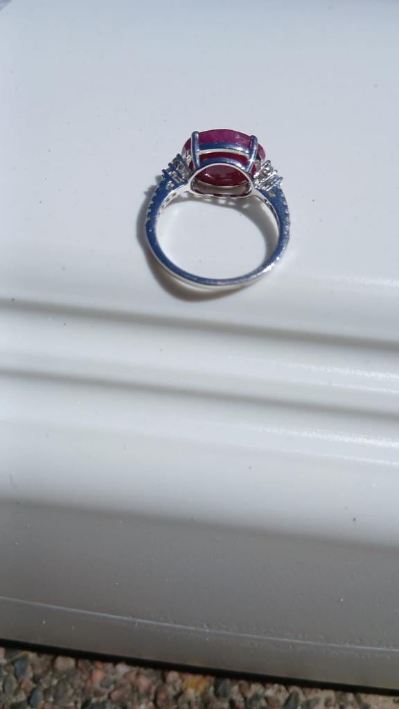 14k Witgouden Ring met 5.92ct Onverwarmde Robijn (HRD), Sieraden, Tassen en Uiterlijk, Ringen, Ophalen of Verzenden, Zo goed als nieuw