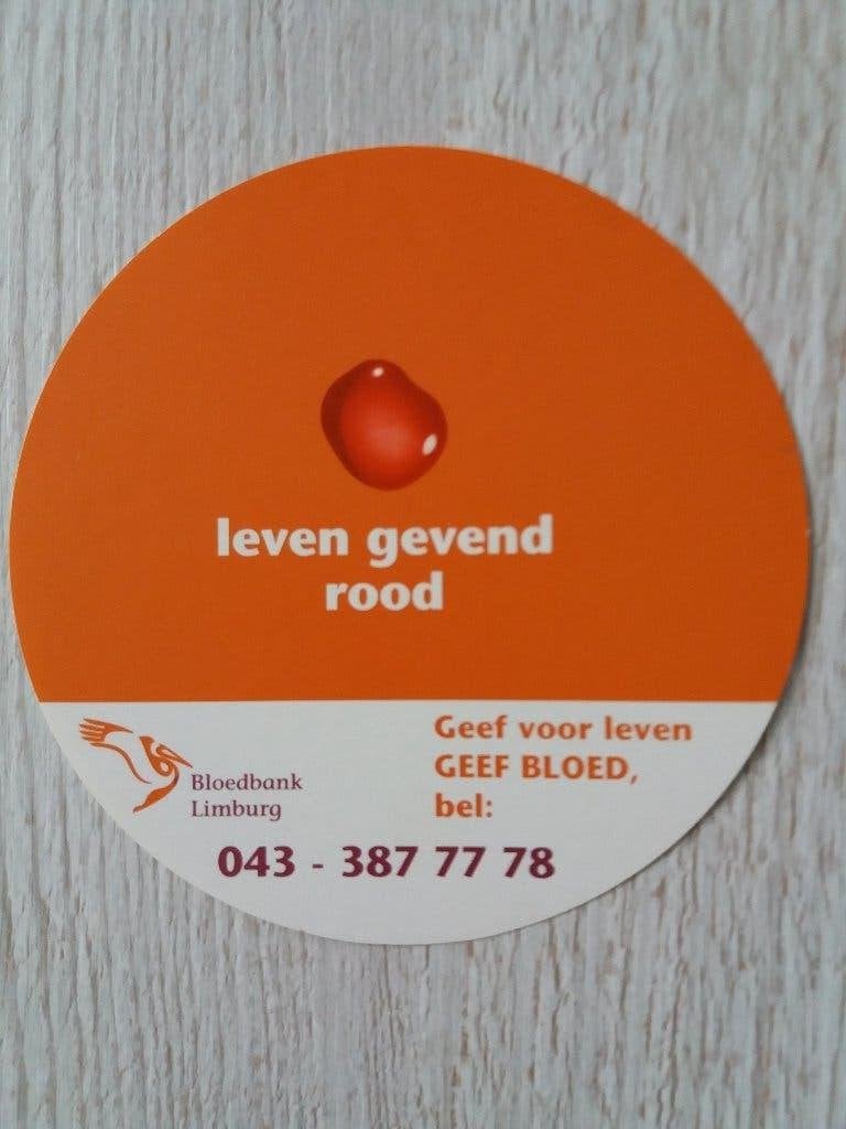 sticker Geef voor leven geef bloed Bloedbank Limburg, Ophalen of Verzenden, Zo goed als nieuw, Overige typen
