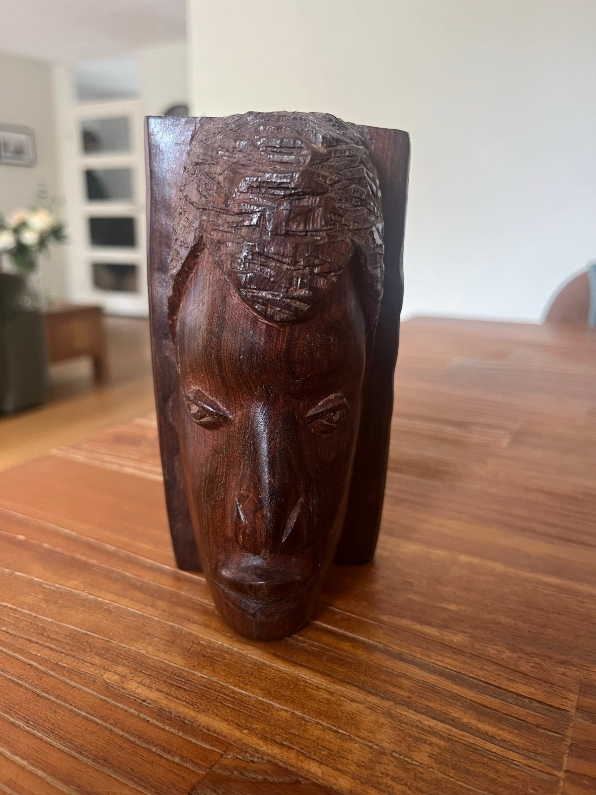Houten beeldje gezicht, Antiek en Kunst, Houtsnijwerk, Minder dan 20 cm, Ophalen of Verzenden, Handgemaakt