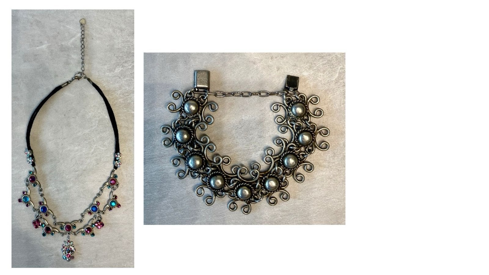 Diverse sieraden:ketting (armband) en nog 2 insecten broches, Overige materialen, Gebruikt, Overige kleuren, Ophalen of Verzenden