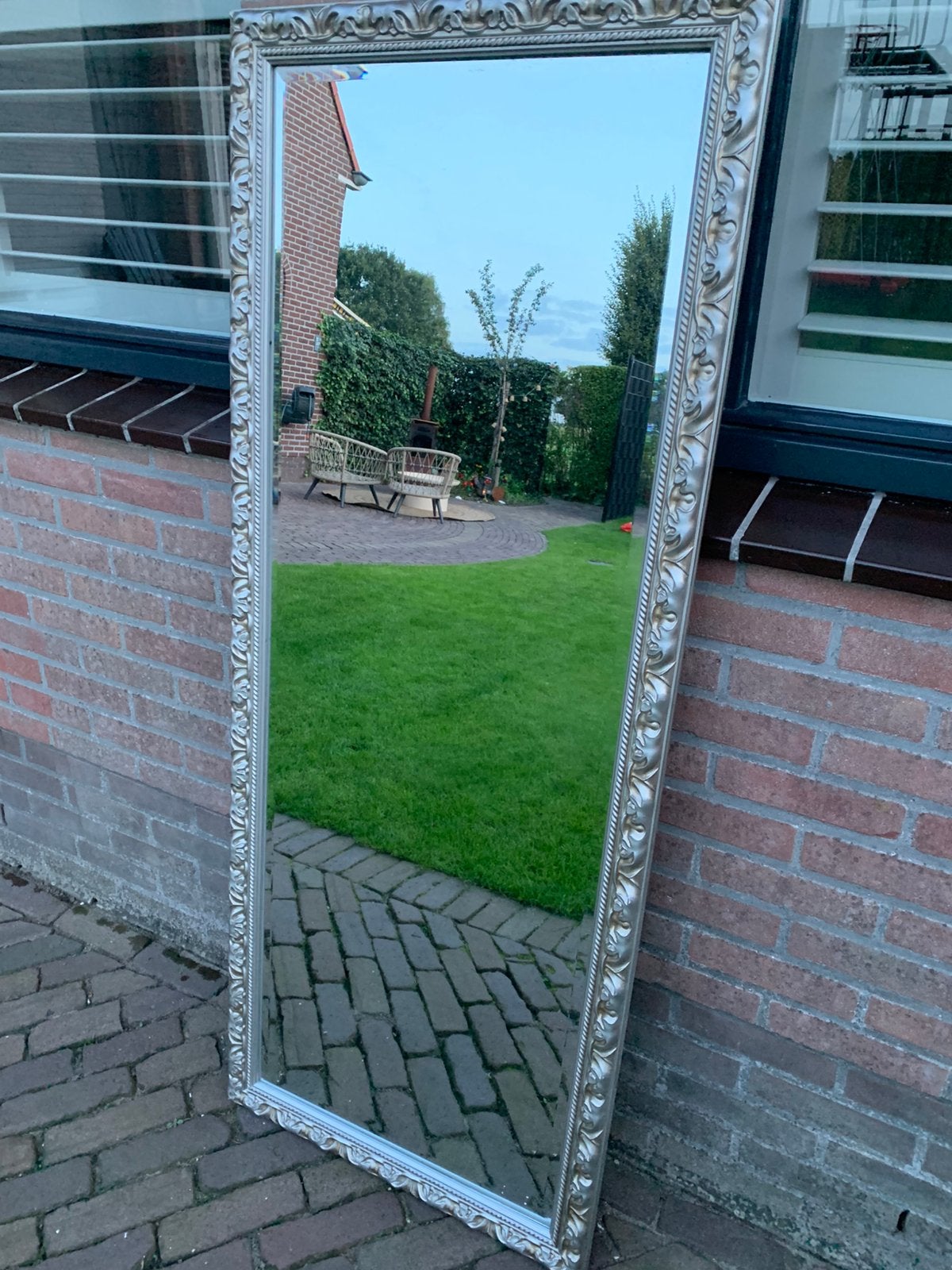 Mooie barok spiegel zilver, Ophalen, Zo goed als nieuw, 150 tot 200 cm, Rechthoekig