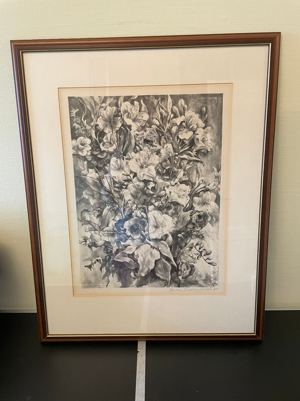 Litho Aart van Dobbenburgh 1970 bloemen, Ophalen of Verzenden, Zeefdruk, Lithografie, Achter glas